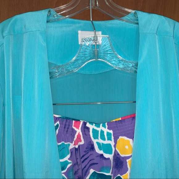 Women’s L 14-16 SG SPORT 2-PC Long AQUA Blazer & Bright MULTI Pull On Skirt Set - Picture 2 of 16